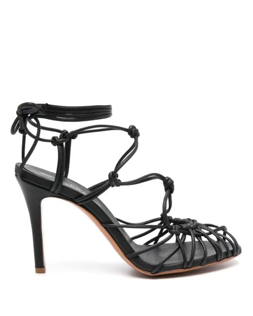Forte_forte Black Thin Heel Sandals With Leather Tubular Laces Shoes