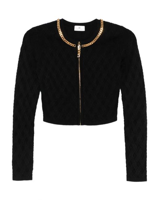 Elisabetta Franchi Chain-trim Diamond-pattern Cardigan Black