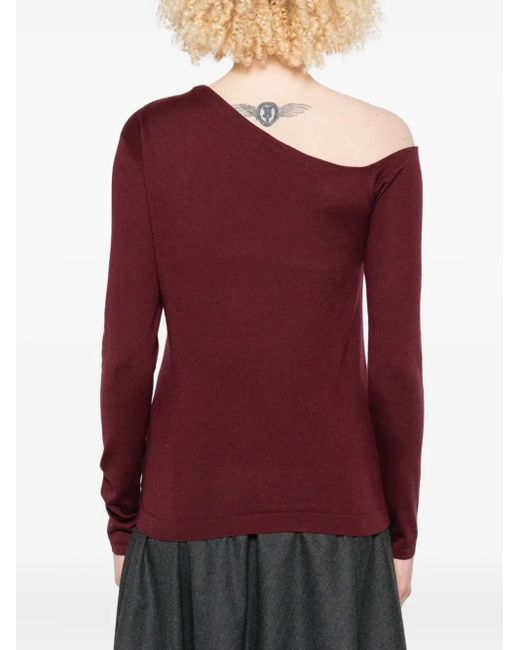 Brunello Cucinelli Red One-Shoulder Chain-Embellished Top
