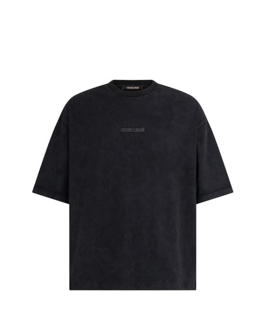 Roberto Cavalli Blue Snake-Print Logo-Detailed T-Shirt for men