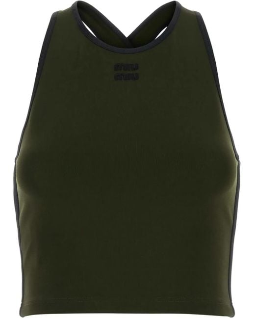 Miu Miu Green Top Mit Logo-Stickerei