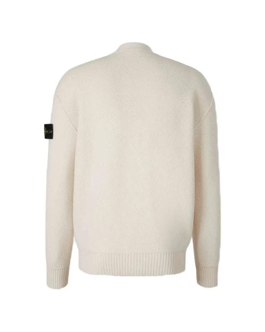 Stone Island White Logo-Patch Button-Up Cardigan for men
