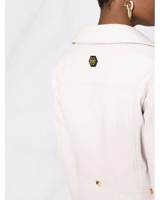 Philipp Plein Natural Studded Biker Jacket