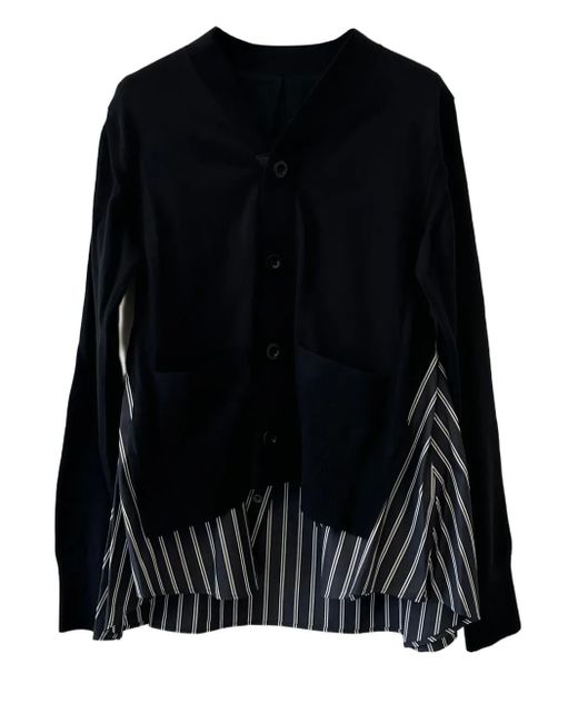 Cardigan Con Inserti A Righe di Sacai in Black