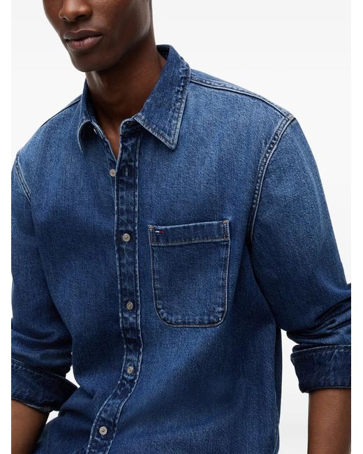 Tommy Hilfiger Blue Logo-Patch Denim Shirt for men