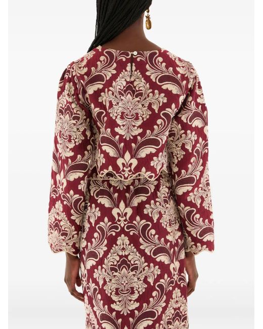 Farm Rio Red Jacquard Scalloped Top