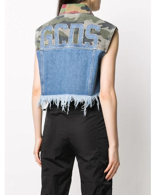 Gcds Blue Patchwork Cropped Vest