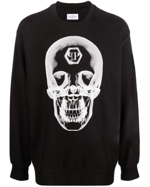 Philipp Plein Black Skull Print Sweatshirt for men