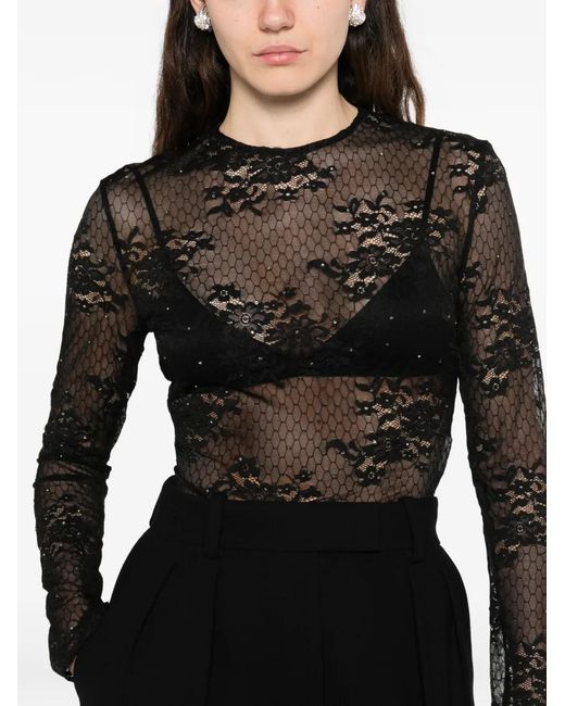 GIUSEPPE DI MORABITO Black Crystal-Embellishment Lace-Fabric Top