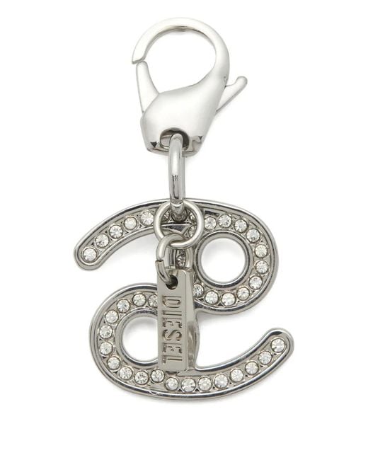 DIESEL White Metal Cancer Charm With Rhinestones