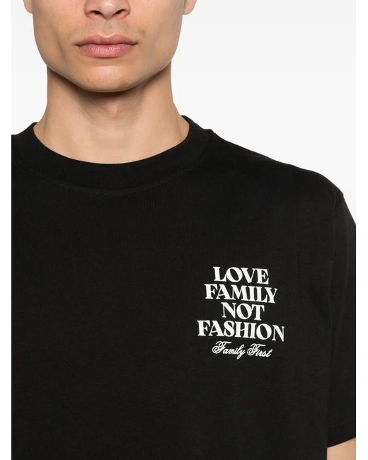 FAMILY FIRST Black Crew-Neck Printed T-Shirt for men