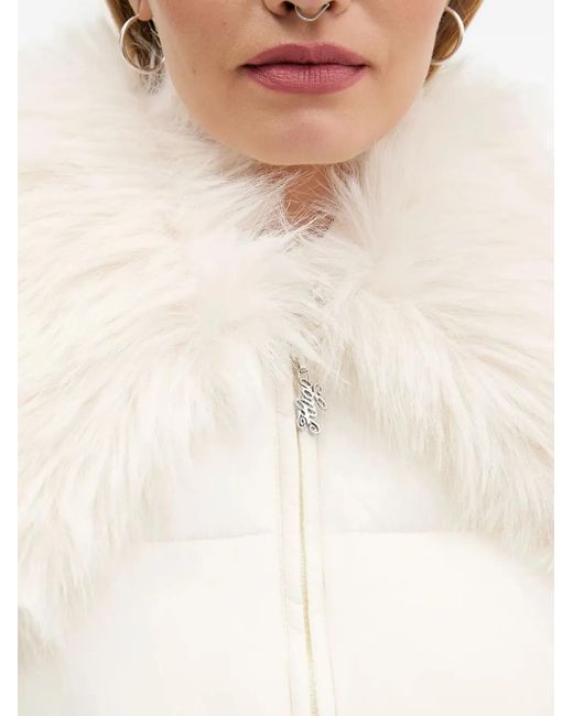 HUGO White Fur-Collar Puffer Jacket