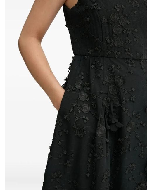Munthe Black Floral-Embroidered A-Line Maxi Dress