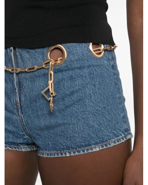 Cult Gaia Blue Baba Chain-Belt Denim Shorts