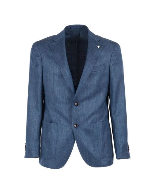 Luigi Bianchi Blue Herringbone Single-Breasted Blazer for men