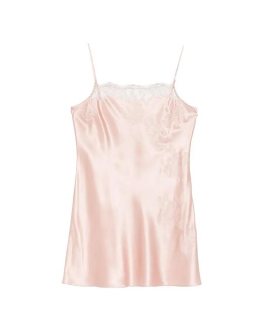 Carine Gilson Pink Lace-Detail Straight-Neckline Silk Slip