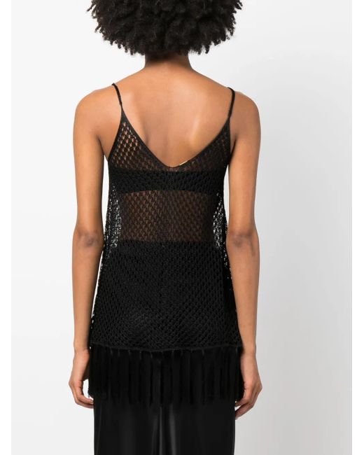 Dodo Bar Or Black Open-Knit Fringed Top