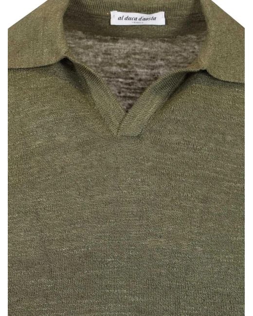 Al Duca D'aosta Green Fine-Knit Short-Sleeve Polo Shirt for men