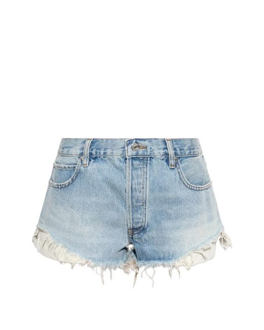 FRAME Blue Frayed Denim Shorts