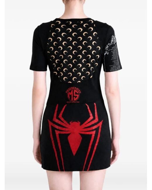 MARINE SERRE Black Crescent Moon Graphic-Print Mini Dress