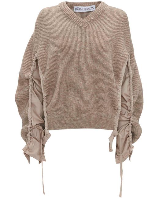 J.W. Anderson Natural Panelled-sleeve Ribbed Jumper