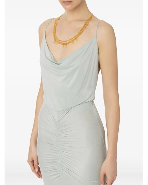 Elisabetta Franchi White Cowl-Neck Ruched Dress