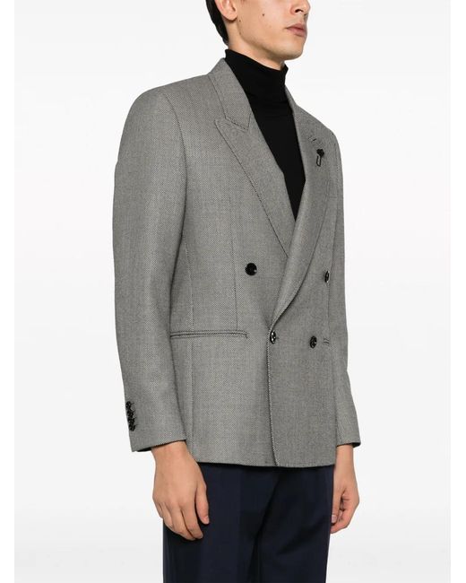 Lardini Gray Micro-Dot Double-Breasted Wool Blazer for men