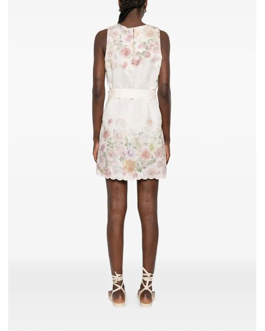 Twinset White Linen Floral Short Dress With Embroidery