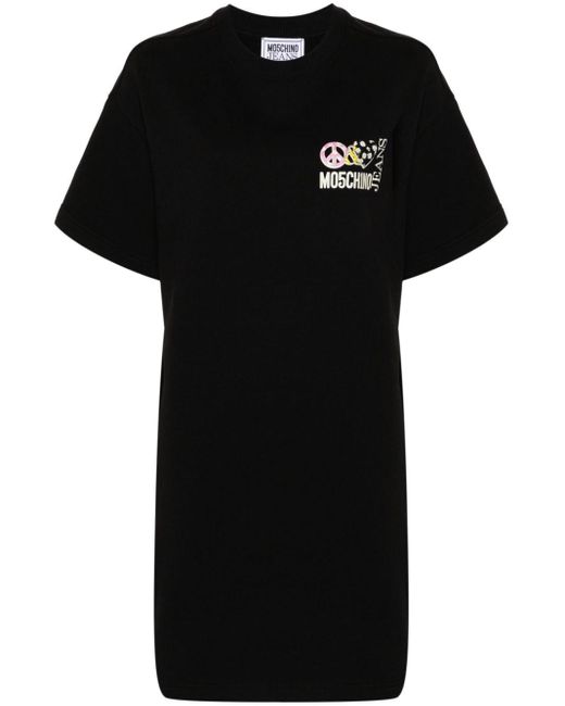 Moschino Jeans Black Logo-print Cotton T-shirt Dress