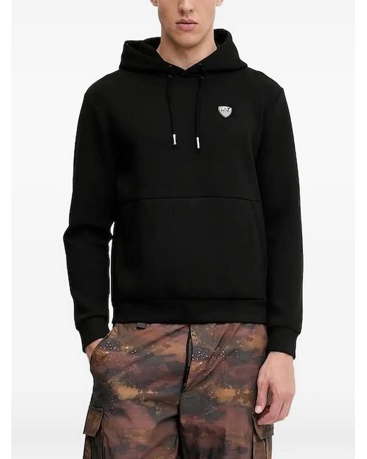 EA7 Black Logo-Patch Hoodie for men