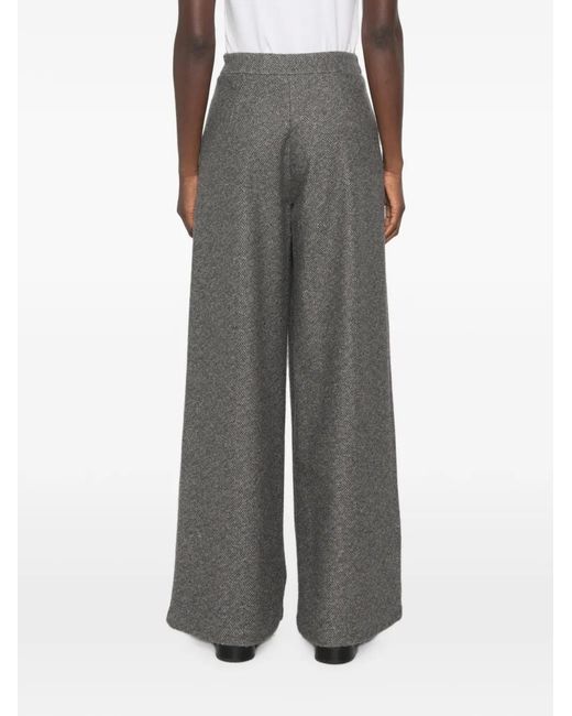 Bye Gray Herringbone-Pattern Wide-Leg Trousers