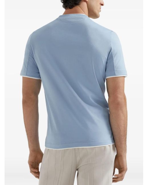 メンズ Brunello Cucinelli コントラストトリム Tシャツ Blue
