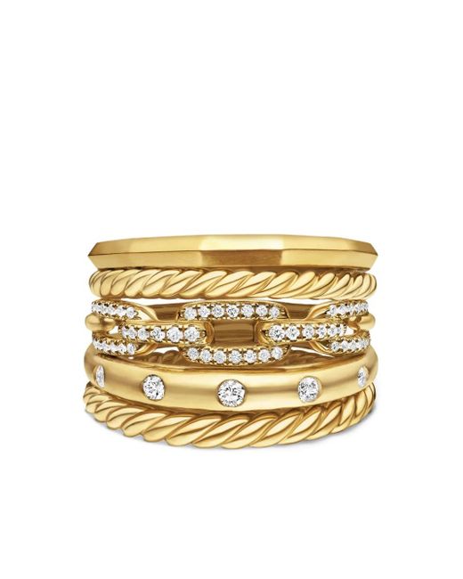 David Yurman Metallic 18Kt Stax Five Row Diamond Ring (15Mm)