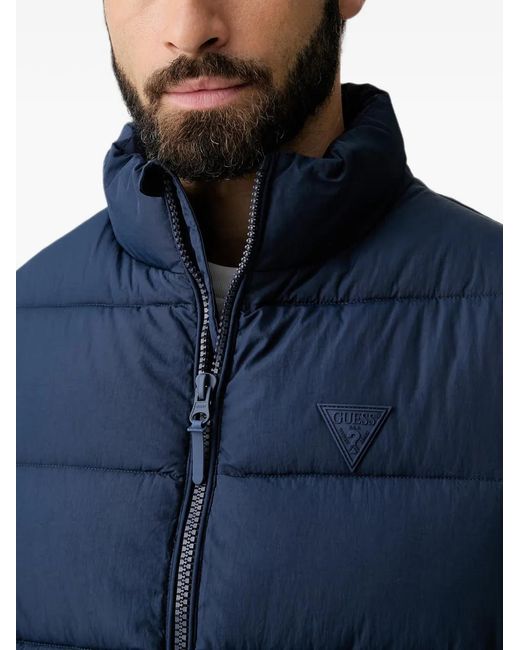Guess Blue Quilted Logo-Patch Gilet for men