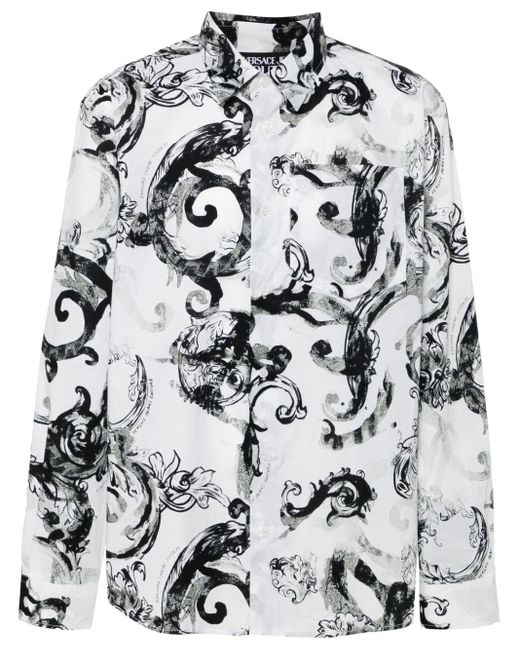Versace Gray Watercolor Barocco Cotton Shirt for men