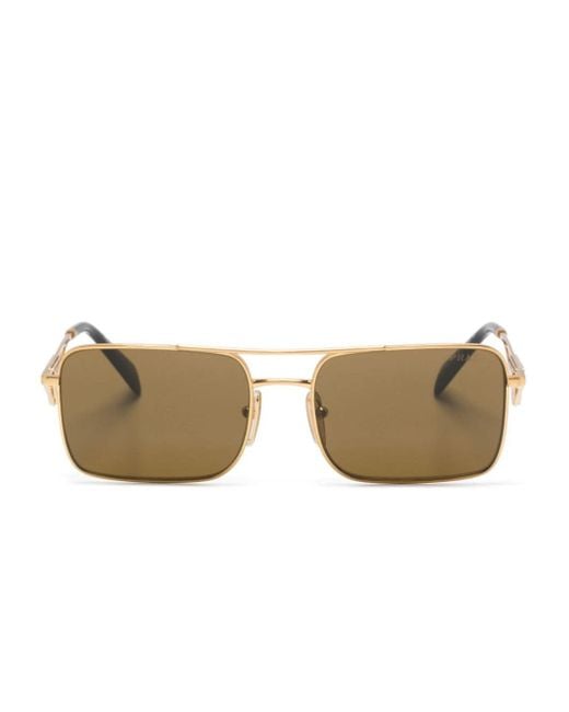 Prada Natural Triangle-logo Rectangle-frame Sunglasses