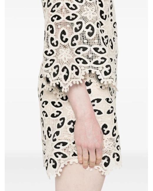 Zimmermann White Short Cotton Dress With Floral Pattern