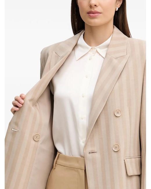 Sisley Natural Striped Double-Breasted Blazer
