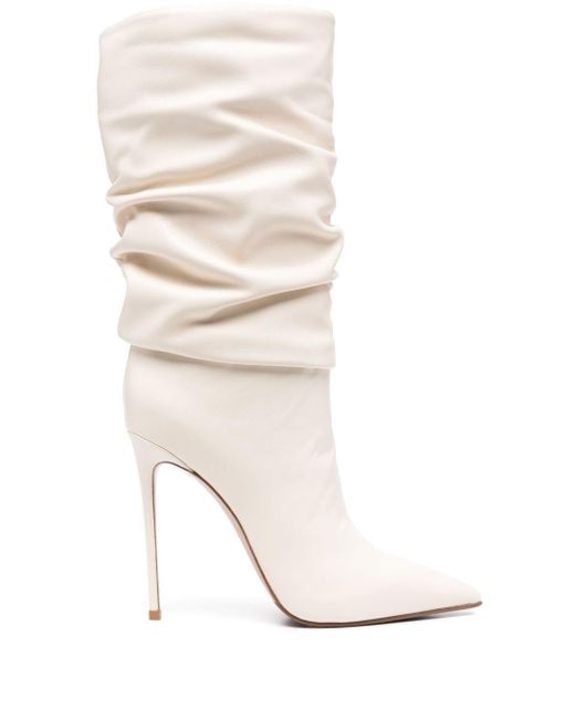 Le Silla White 120mm Ruched Leather Boots