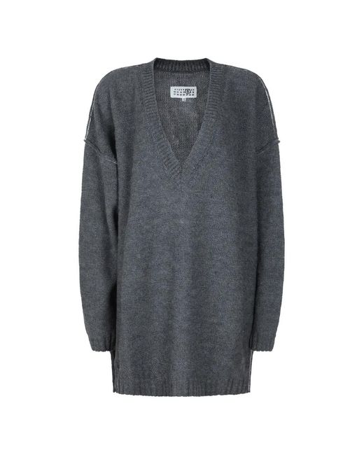 MM6 by Maison Margiela Gray V-Neck Sweater