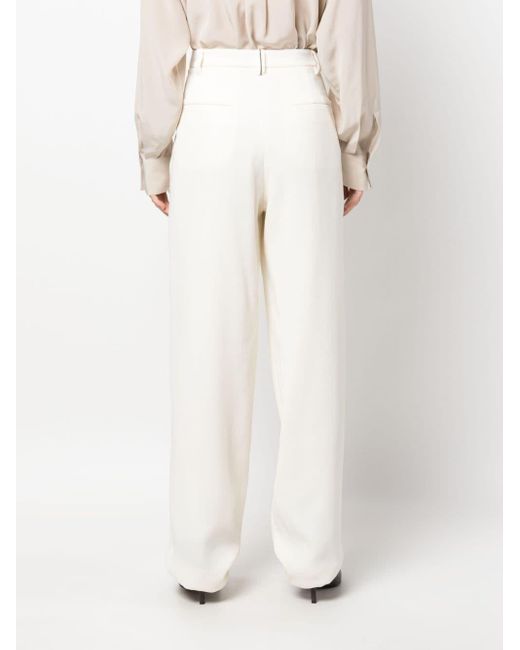 Brunello Cucinelli White Viscose And Virgin Wool Gabardine Relaxed Slouchy Trousers With Monili