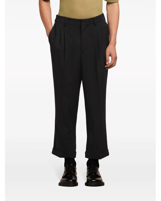 AMI Black Pressed-Crease Tapered Trousers for men