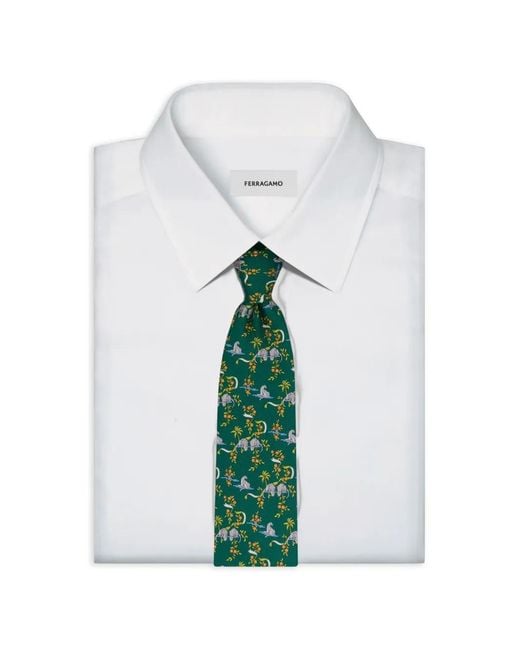 Ferragamo Green Amazon-Print Silk Tie for men