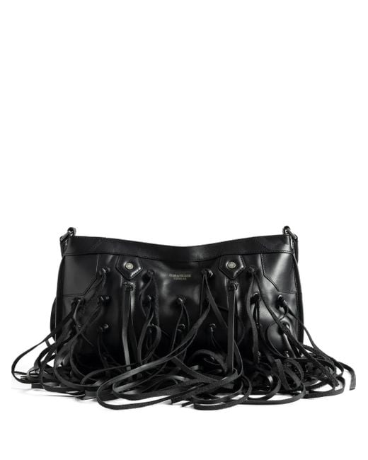 Zadig & Voltaire Black Leather-Fringe Clutch Bag