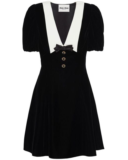 Miu Miu Black Short-sleeved Velvet Mini Dress
