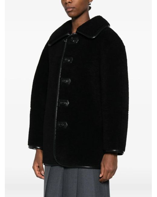 Low Classic Black Button-Fastening Teddy Jacket