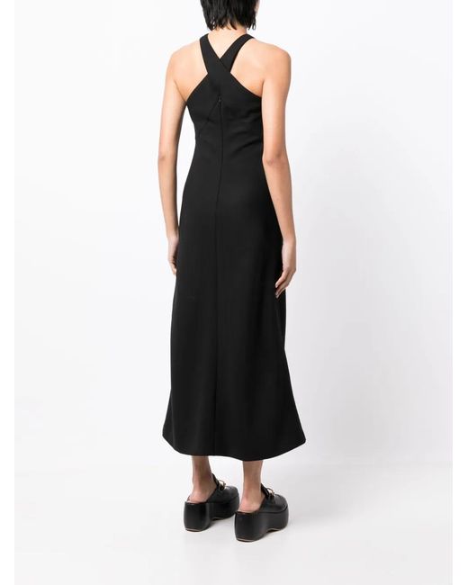 Rosetta Getty Black Cross-Neck Sleeveless Midi Dress