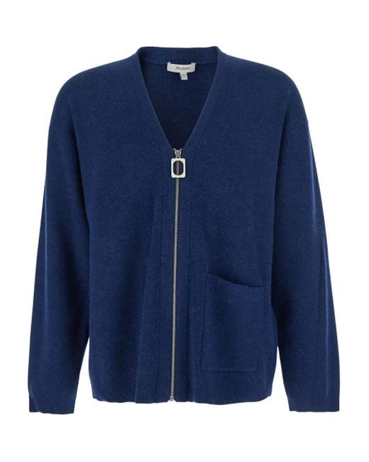 J.W. Anderson Blue V-Neck Zip-Up Cardigan for men