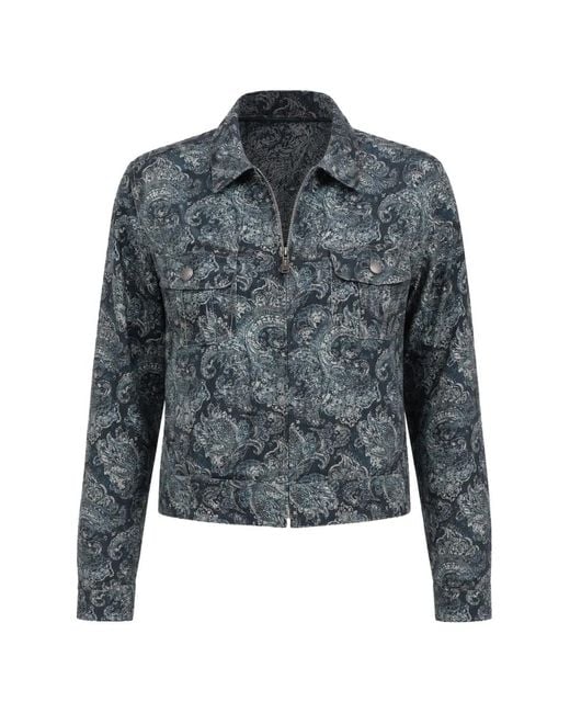 R13 Blue Paisley-Pattern Cropped Shirt Jacket
