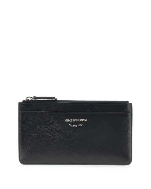 Emporio Armani Black Logo-Print Pebbled Wallet